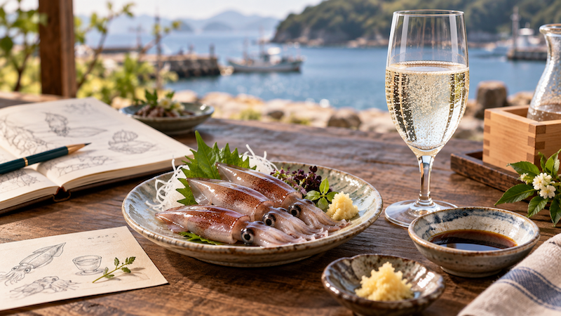 その前に知っておきたい、イカとスパークリング日本酒の話